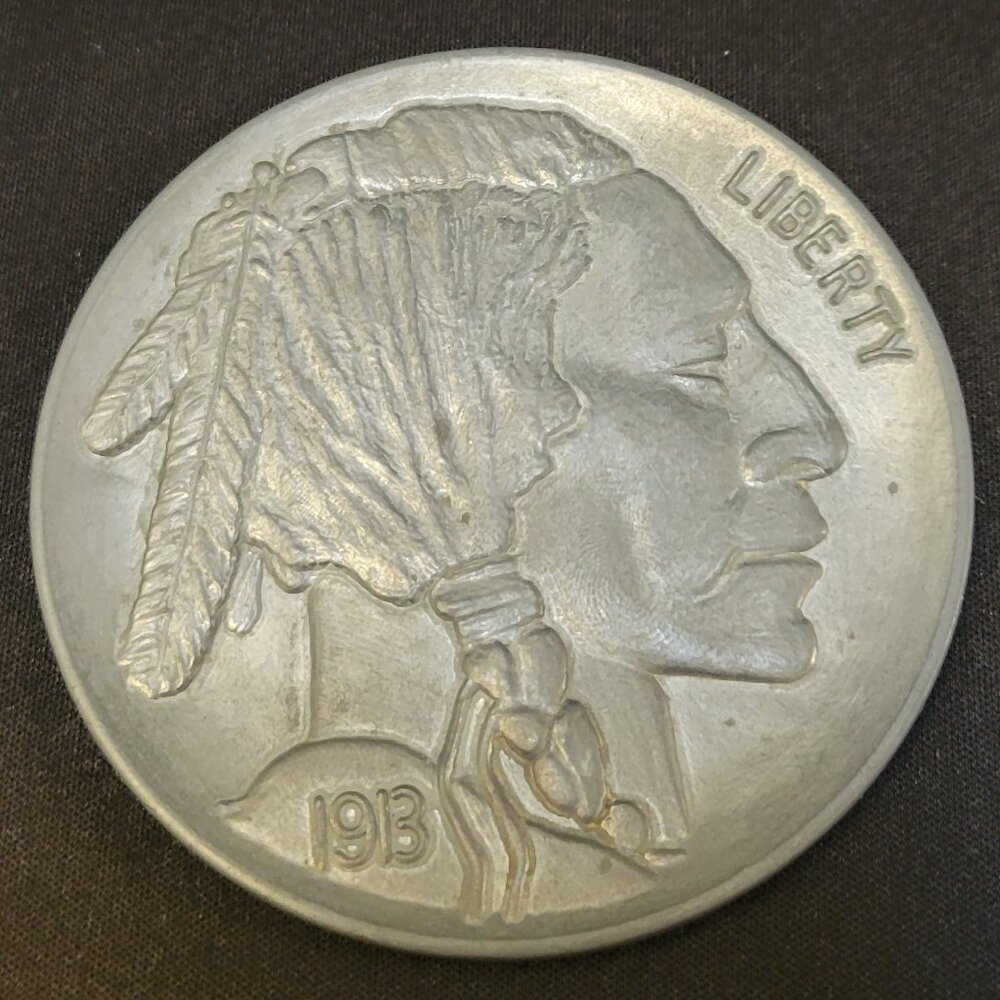 1913 BUFFALO NICKEL native American Indian DESIGN TOKEN  3" DIAMETER replica